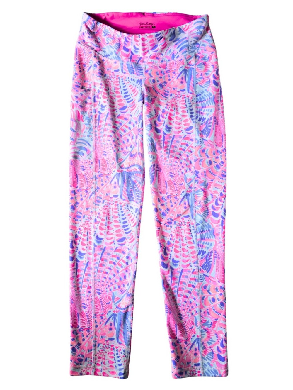 Lilly Pulitzer Luxletic Weekender Midi Leggings Raz Berry Sea You Soon Small